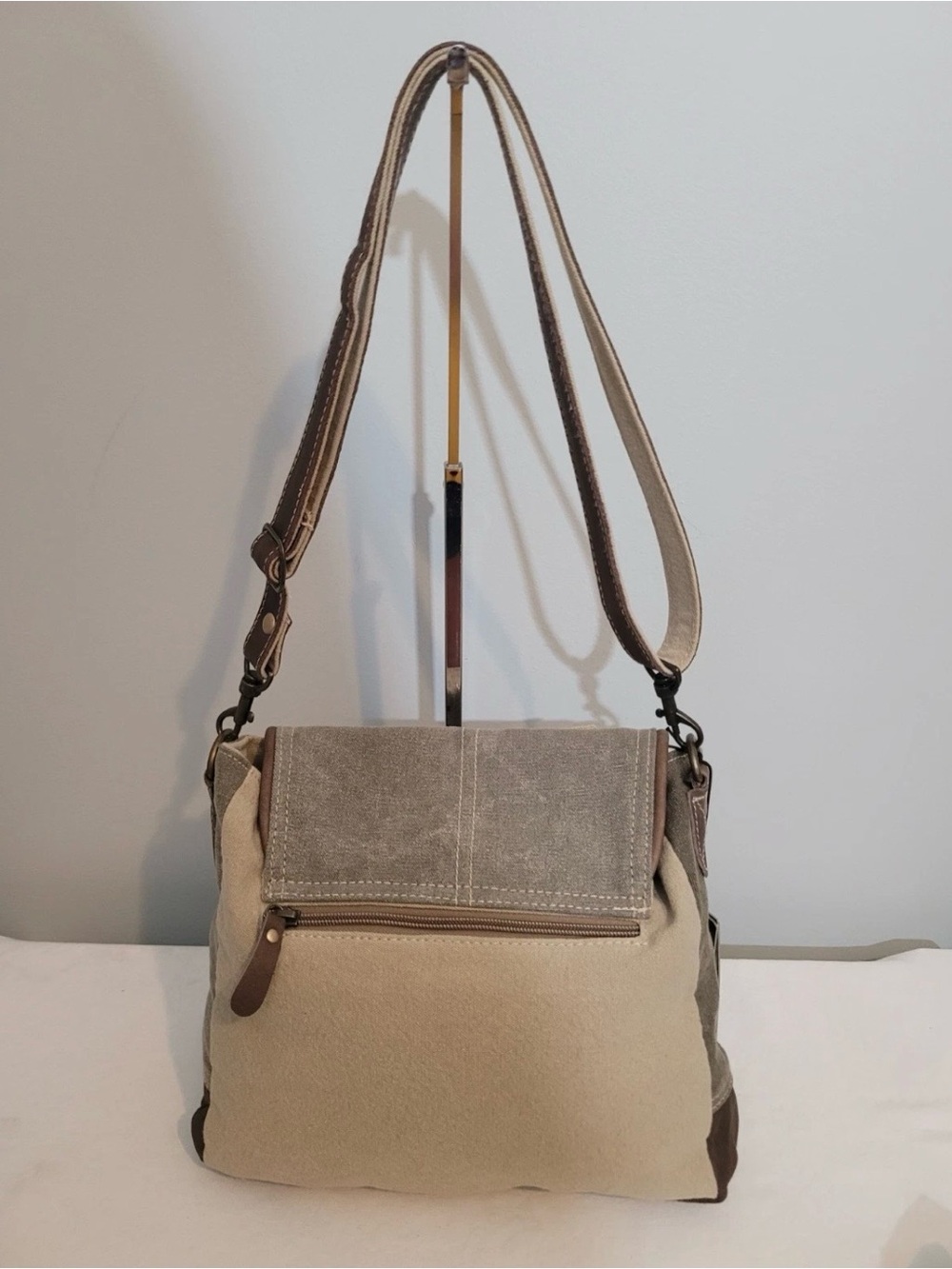 Myra Bag Canvas Leather Star Brown Trim Shoulder Bag Khaki Taupe - Picture 4 of 16